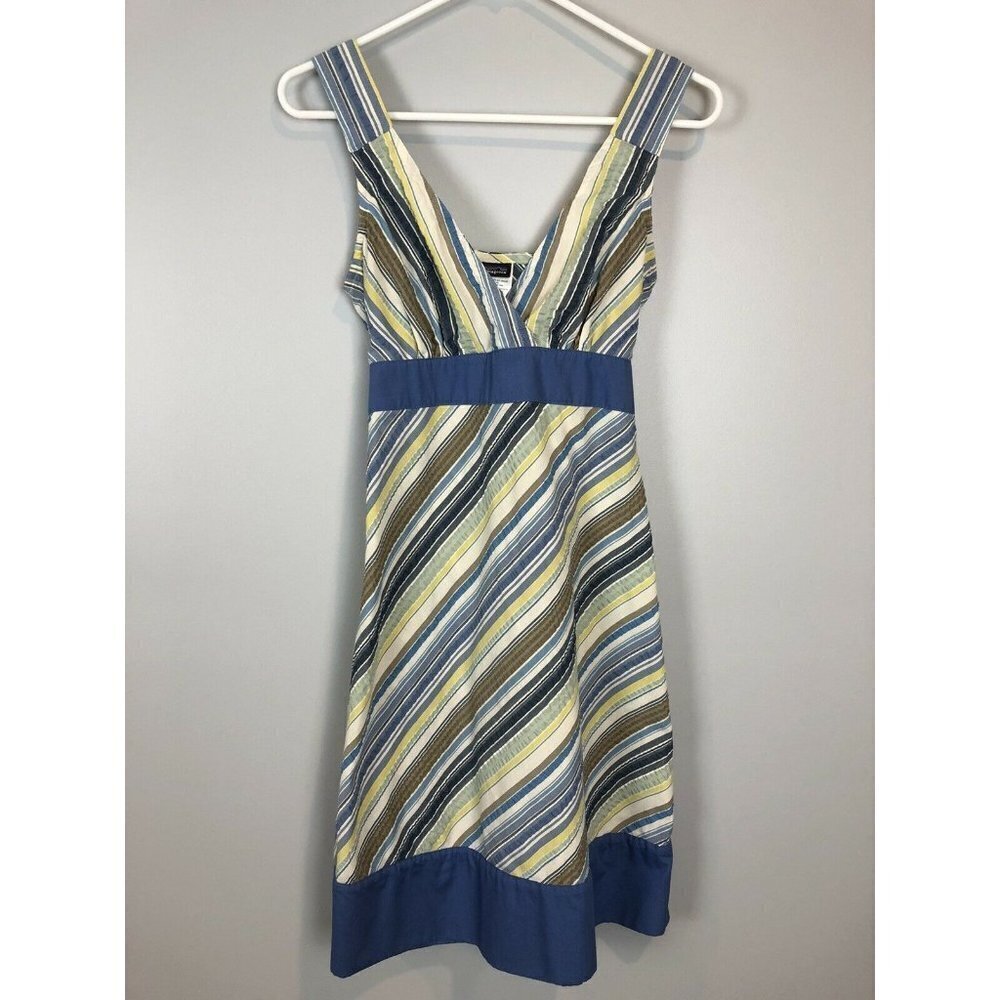 Patagonia Netty Dress Blue Stripe V Neck Northern Light Pattern Tie‎ Back Size 2
